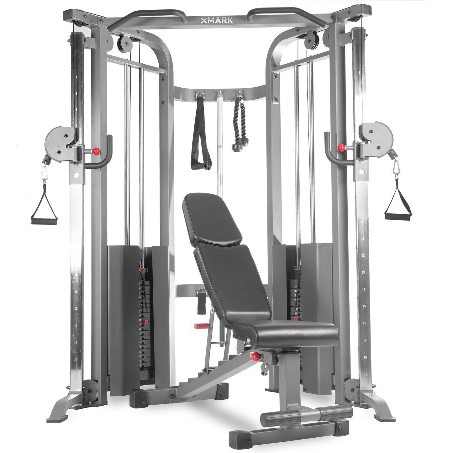 Functional Trainer Cable Machine with 200 lb Weight Stacks and Adjustable Weight Bench - Xmark