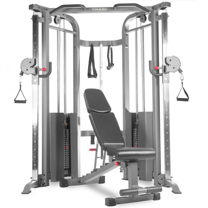 Functional Trainer Cable Machine with 200 lb Weight Stacks and Adjustable Weight Bench - Xmark