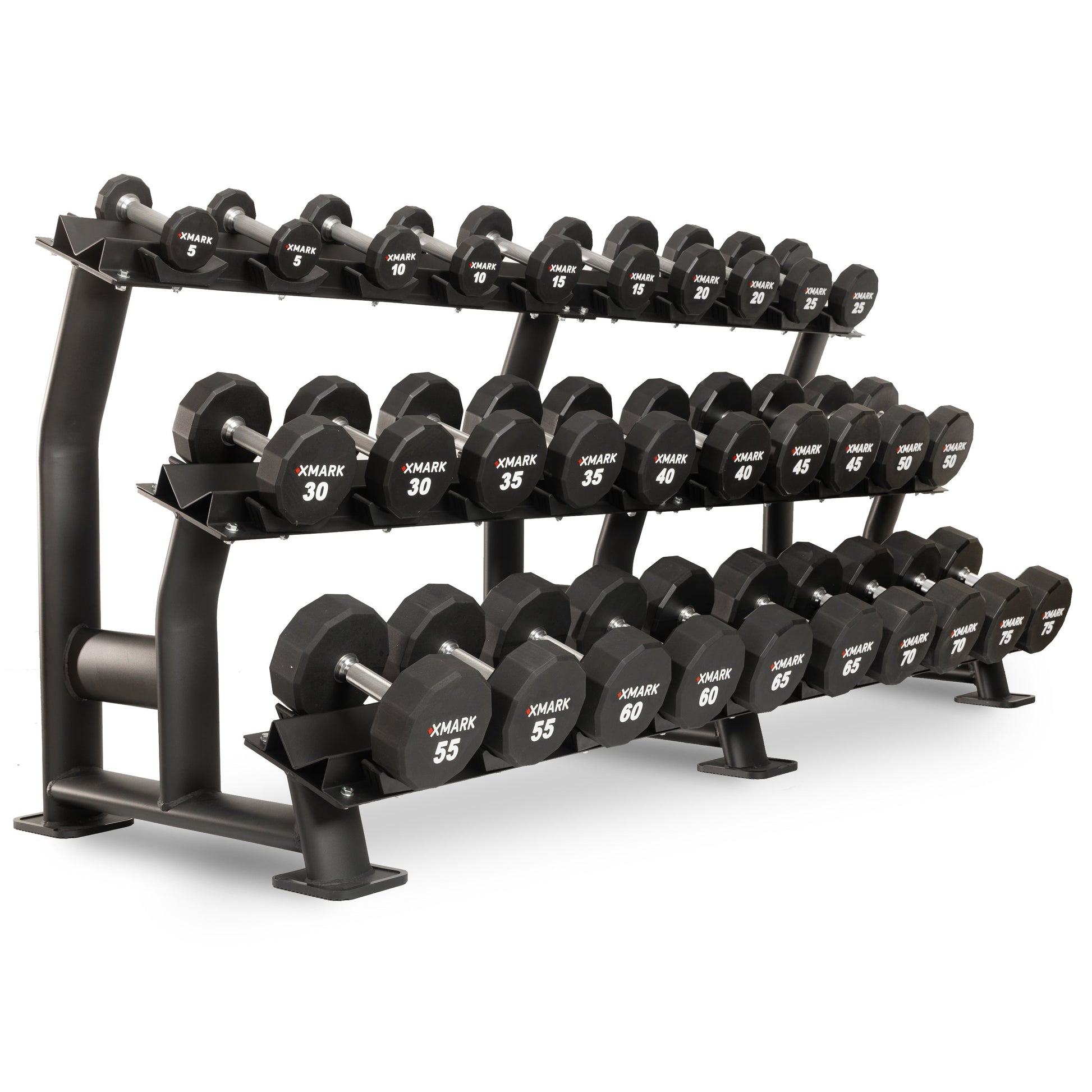 12-Sided Commercial Urethane Dumbbells (5-50 lb and 5-75 lb Sets) XMARK