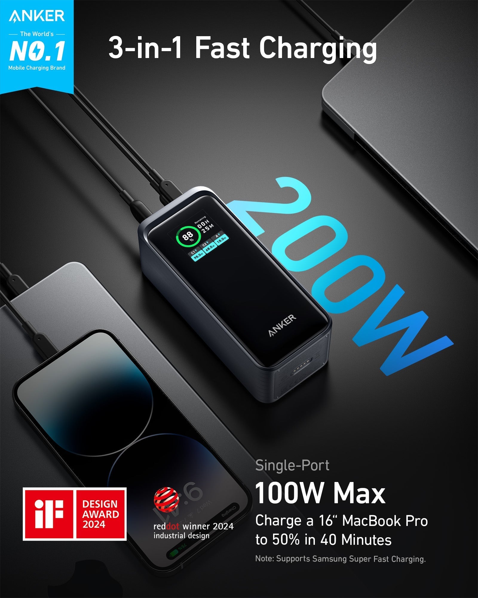 Anker Prime Power Bank (20K, 200W) Anker