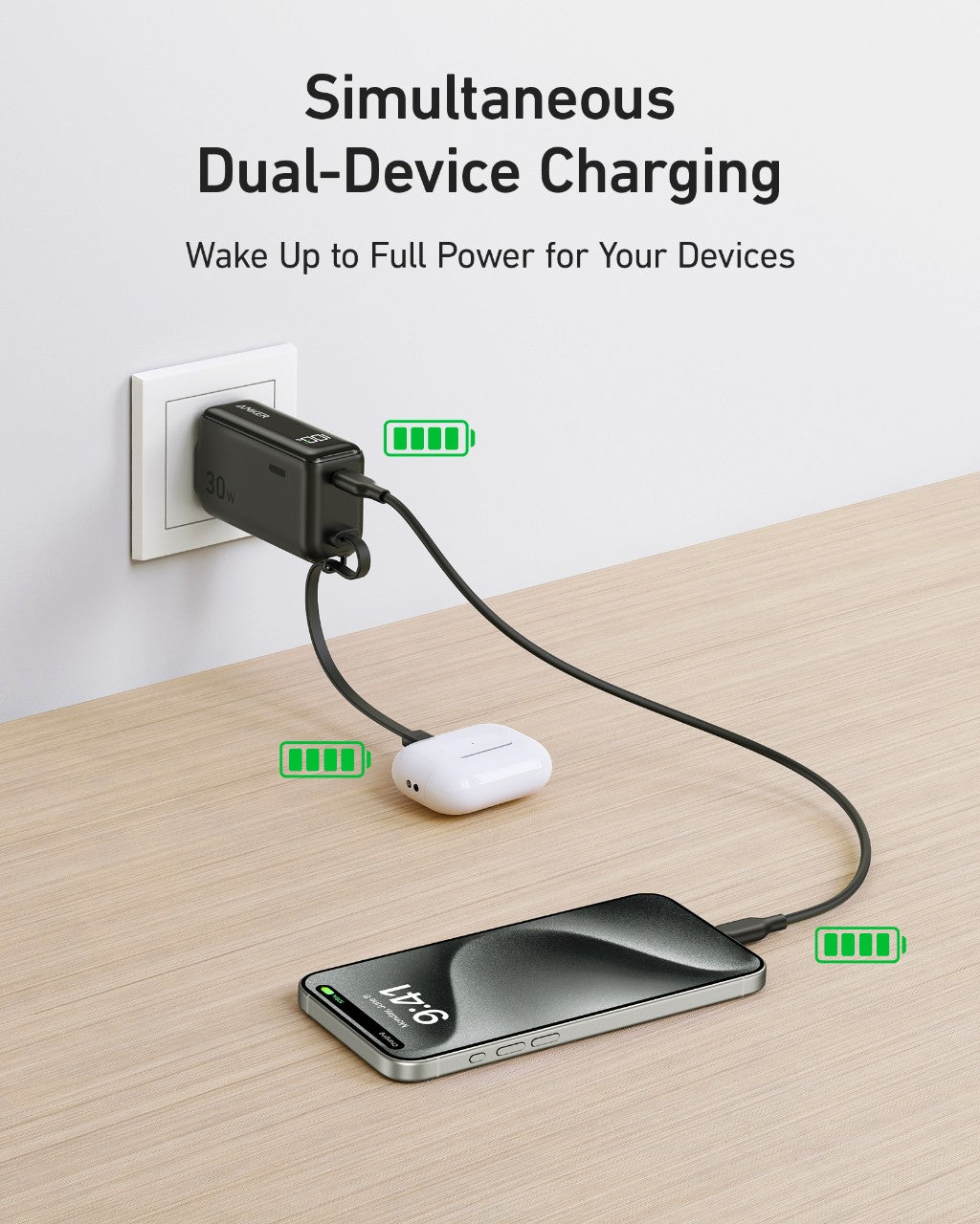 Anker Power Bank (30W, 5k,  Fusion, Built-In USB-C Cable) Anker