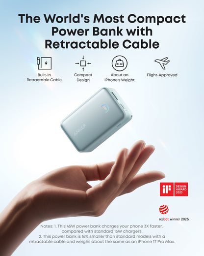 Anker Nano Power Bank (10K, 45W, Built-In Retractable USB-C Cable) Anker