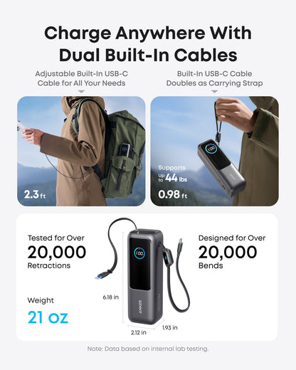 Anker Laptop Power Bank (25K, 165W, Built-In and Retractable Cables) Anker