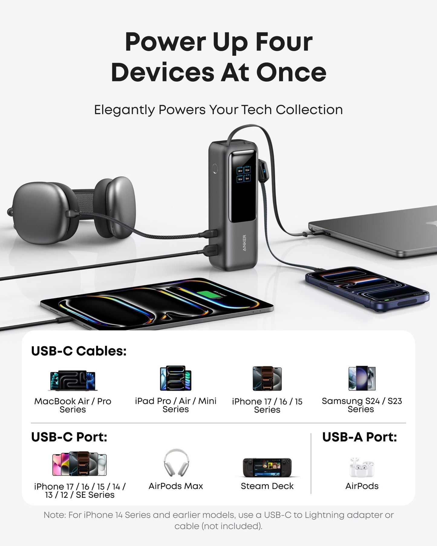 Anker Laptop Power Bank (25K, 165W, Built-In and Retractable Cables) Anker