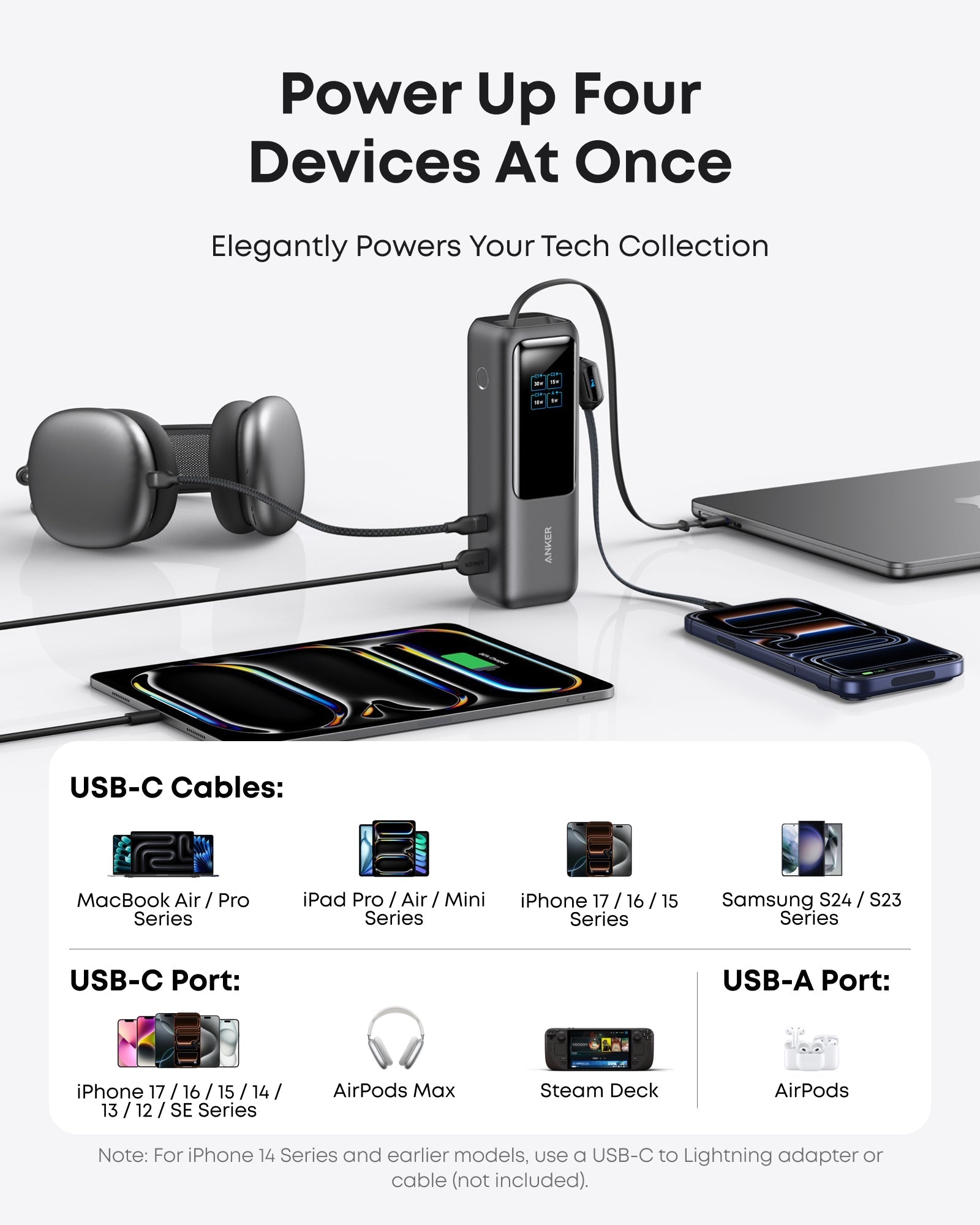 Anker Laptop Power Bank (25K, 165W, Built-In and Retractable Cables) Anker
