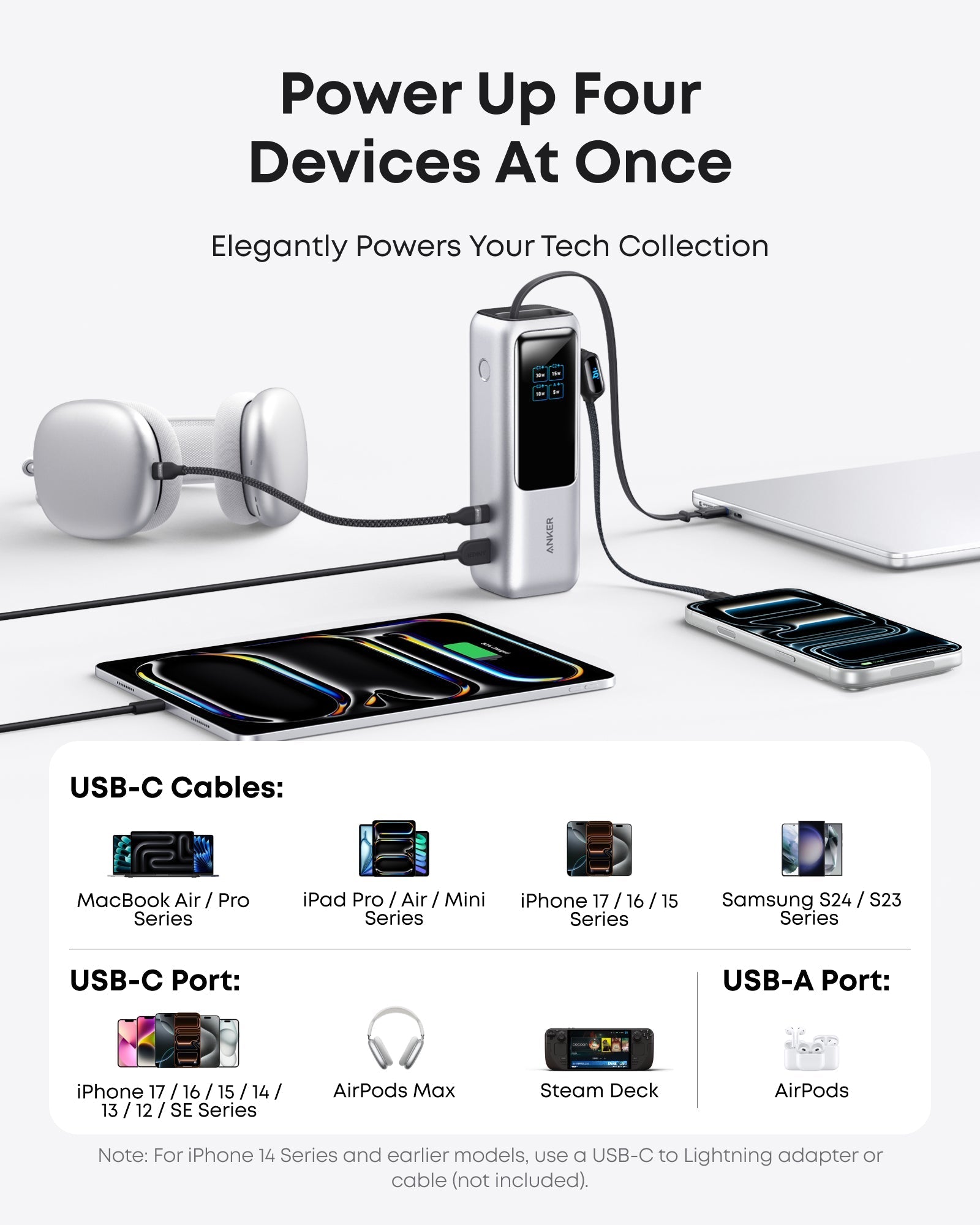 Anker Laptop Power Bank (25K, 165W, Built-In and Retractable Cables) Anker