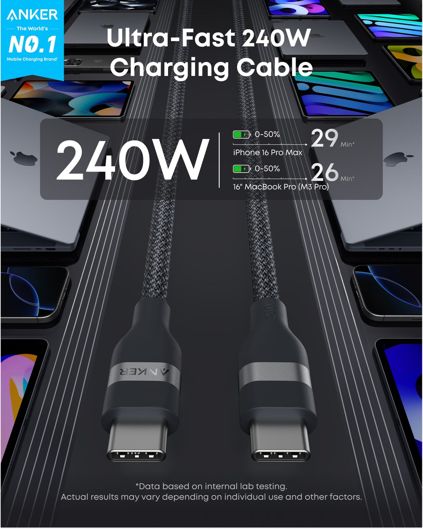Anker Laptop Power Bank (25K, 165W, Built-In and Retractable Cables)