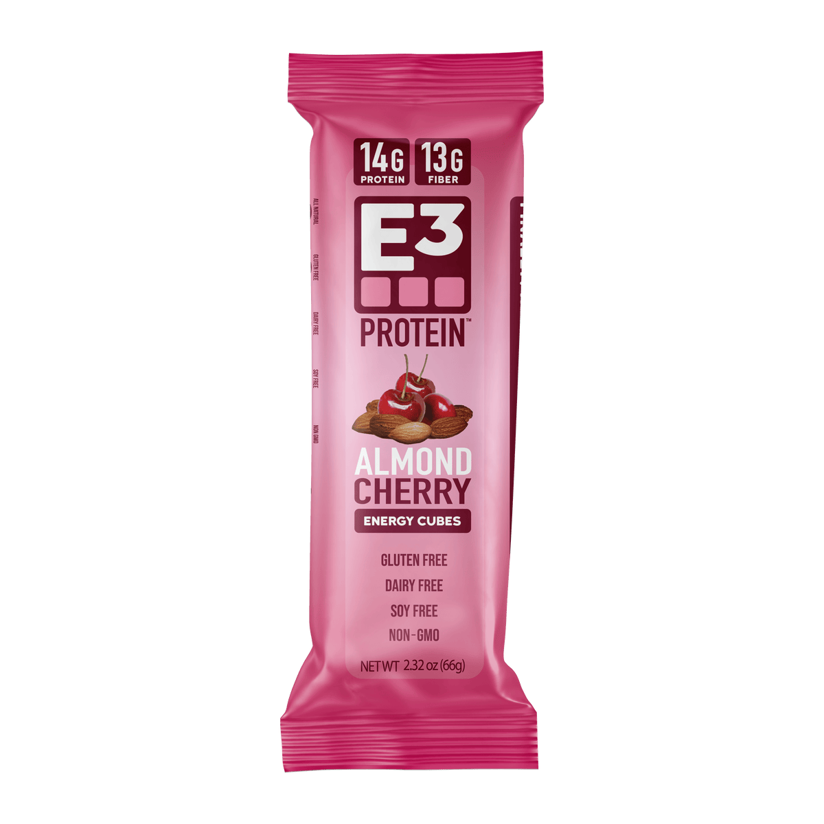 Almond Cherry E3 Energy Cubes | High-Fiber, All-Natural Protein Bars (12 bars)
