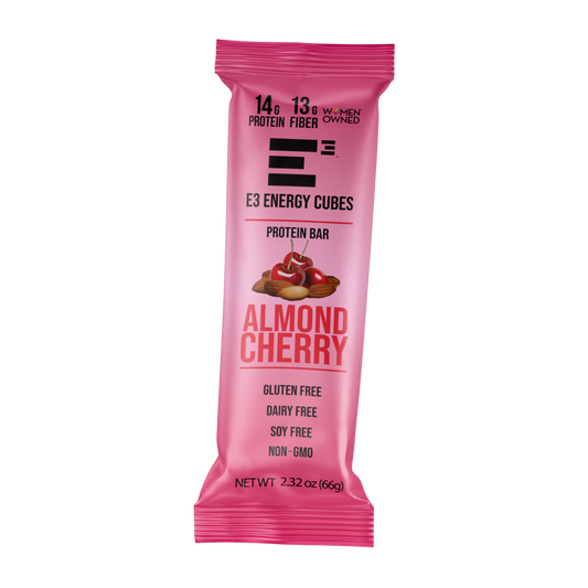 Almond Cherry E3 Energy Cubes | High-Fiber, All-Natural Protein Bars (12 bars)