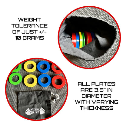 Micro Gainz Olympic Size Fractional Weight Plates Set of 8 Plates .25LB-1LB  w/ Bag