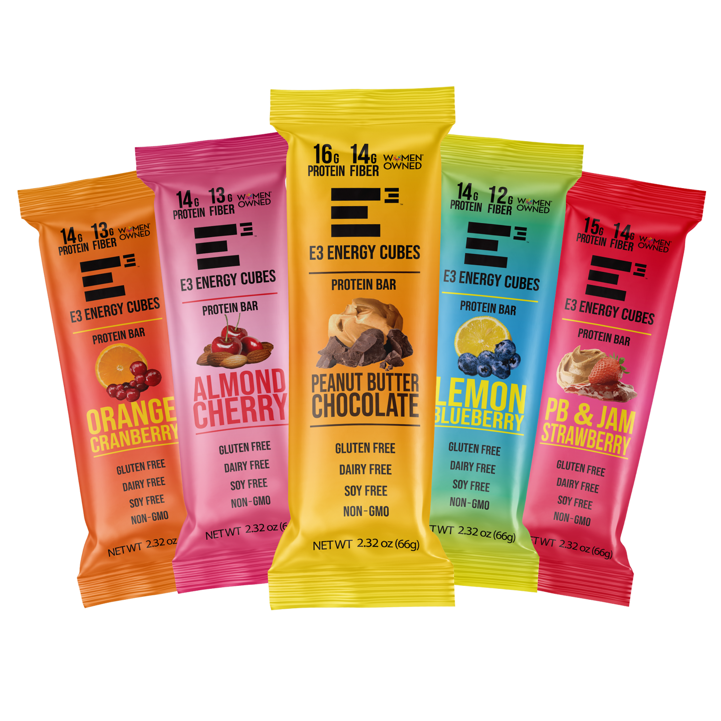5 Flavor Variety Pack - E3 Energy Cubes | High-Fiber, All-Natural Protein Bars (12 bars)