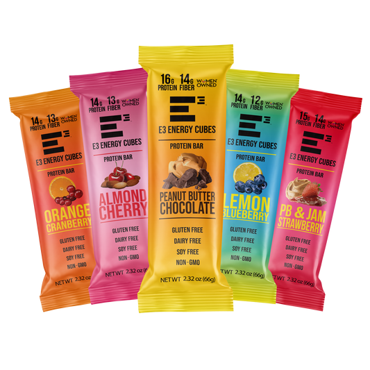 5 Flavor Variety Pack - E3 Energy Cubes | High-Fiber, All-Natural Protein Bars (12 bars)