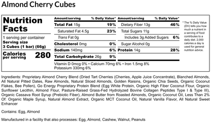 Almond Cherry E3 Energy Cubes | High-Fiber, All-Natural Protein Bars (12 bars)