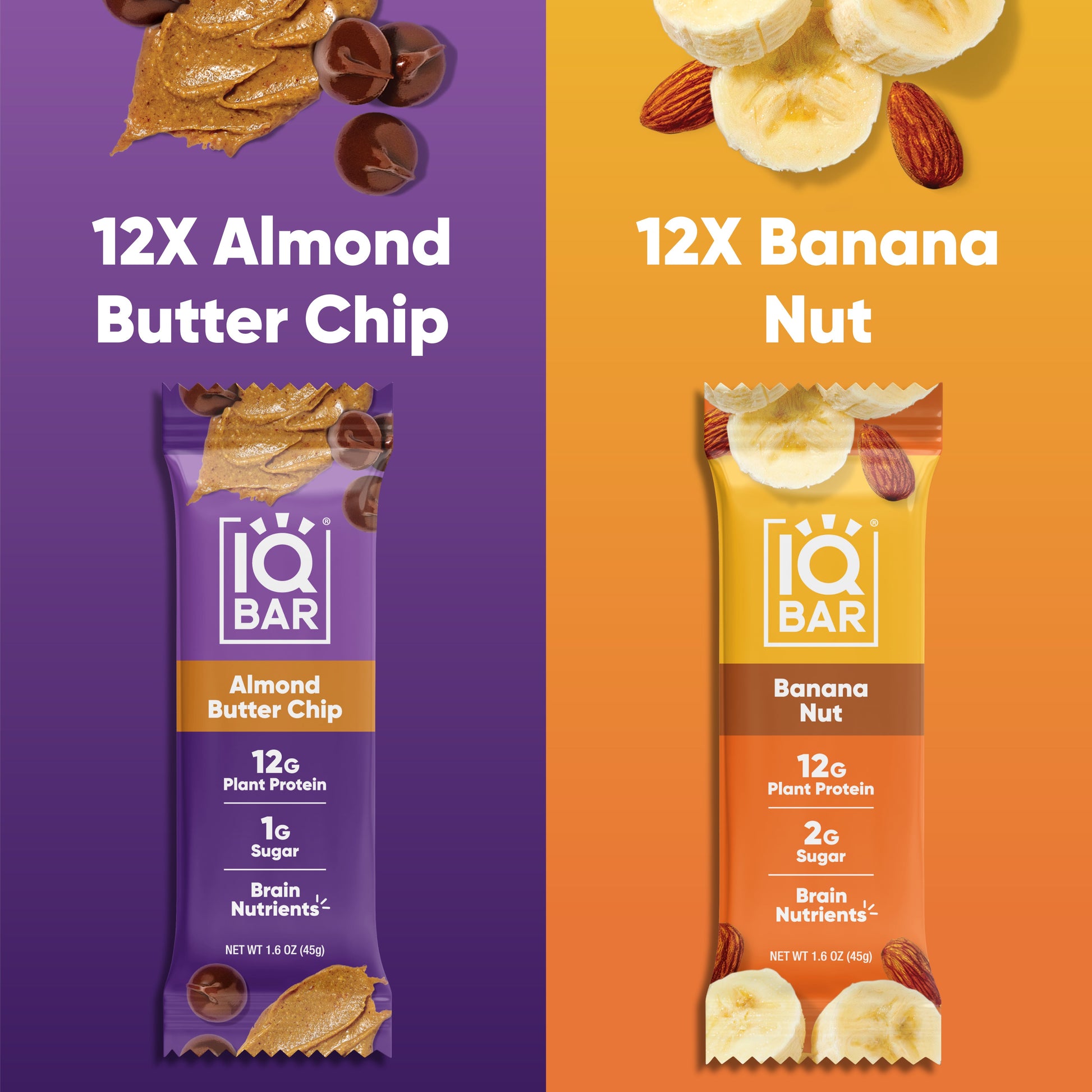 Almond Butter Chip & Banana Nut (24 Bars) - IQ Bar - The Track and Field Store
