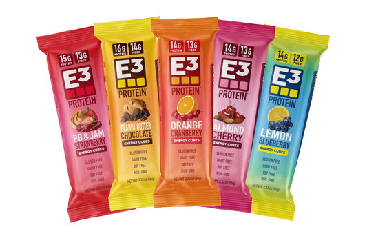 5 Flavor Variety Pack - E3 Energy Cubes | High-Fiber, All-Natural Protein Bars (12 bars)