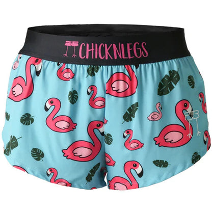 Women's Flamingos on Blue 1.5" Split Shorts (XXS-XL) - ChicknLegs Triathlete Store