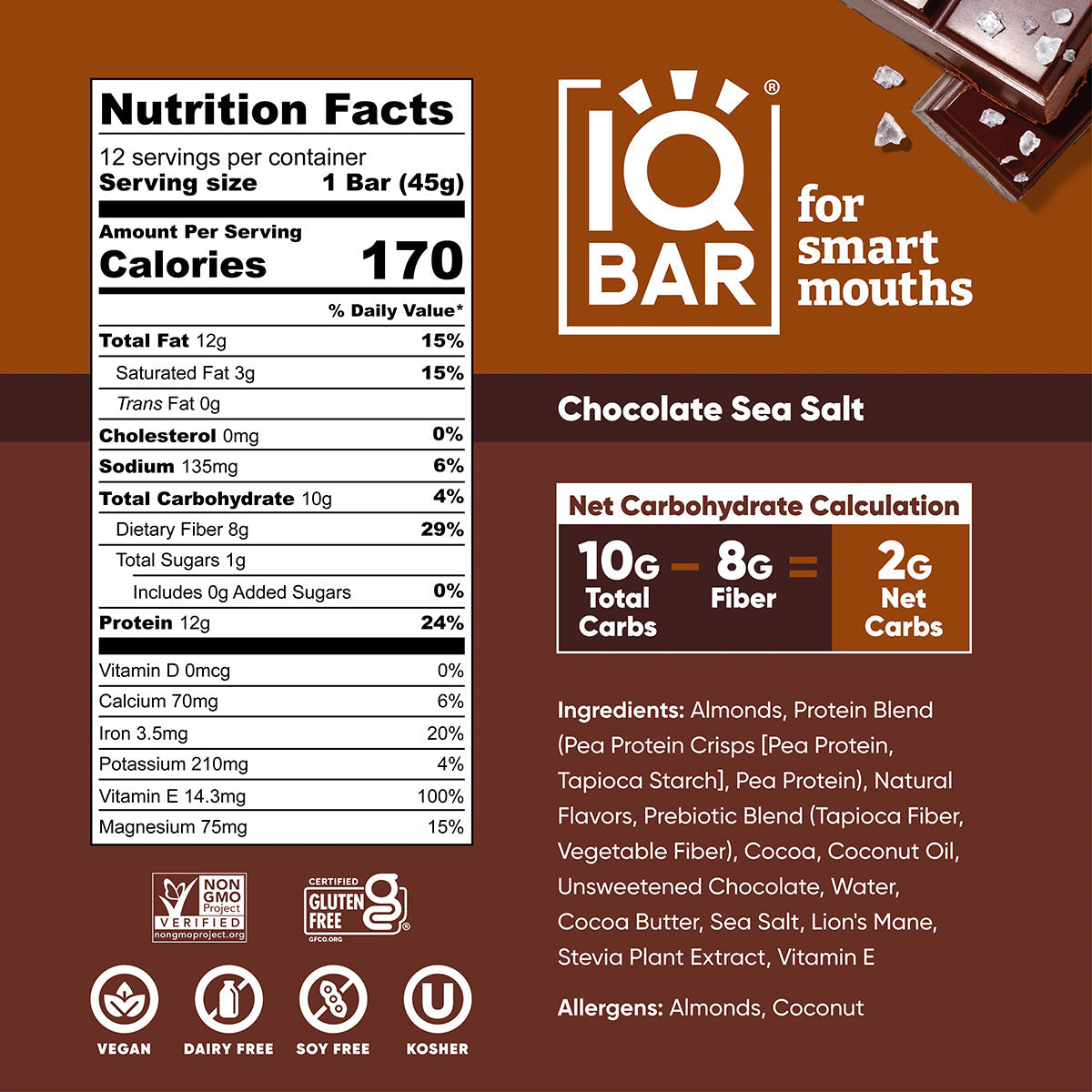 Chocolate Sea Salt (12 Bars) - IQ Bar - The Track and Field Store