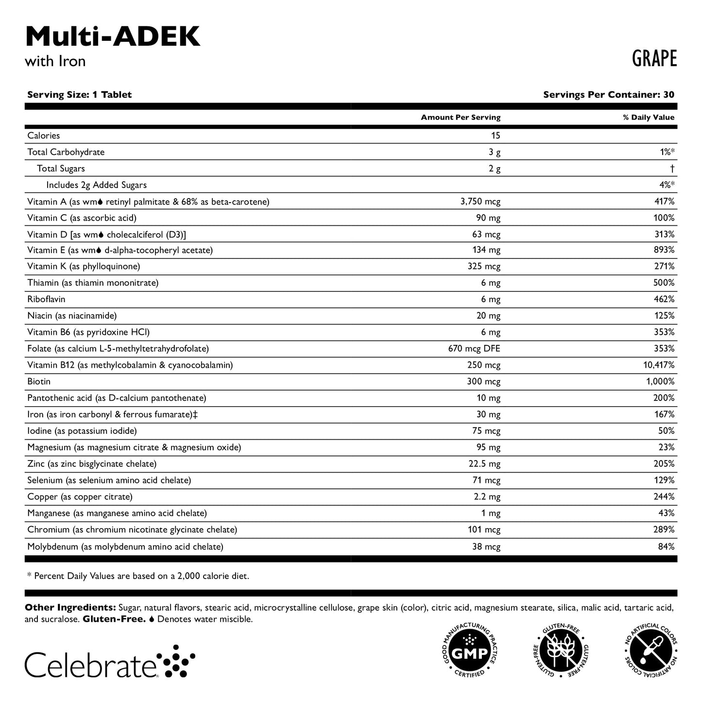 Multi-ADEK Vitamin with 60mg Iron Chewable, Grape - Celebrate Vitamins Celebrate Vitamins
