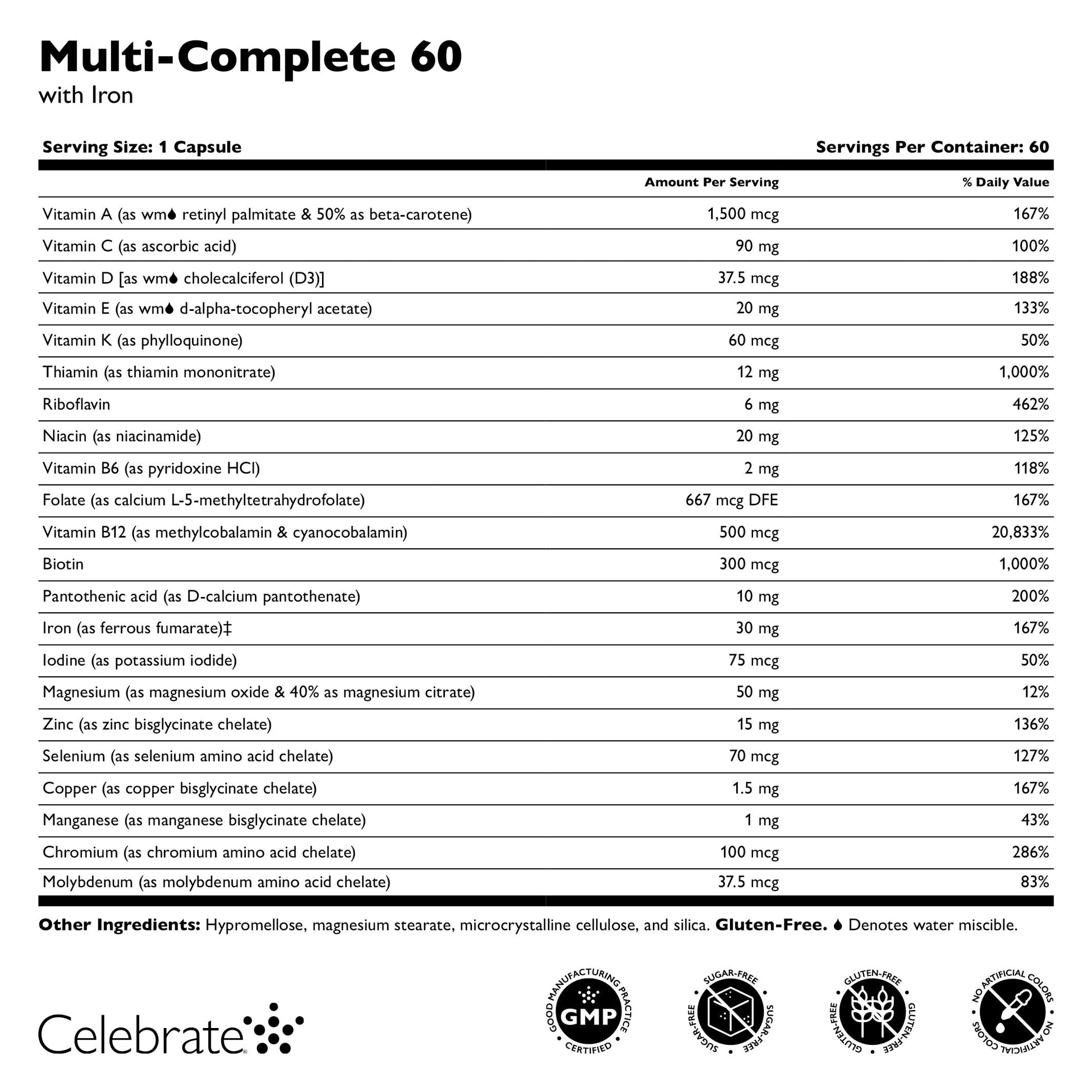 Multi-Complete 60 Bariatric Multivitamin with Iron Capsules - Celebrate Vitamins Celebrate Vitamins