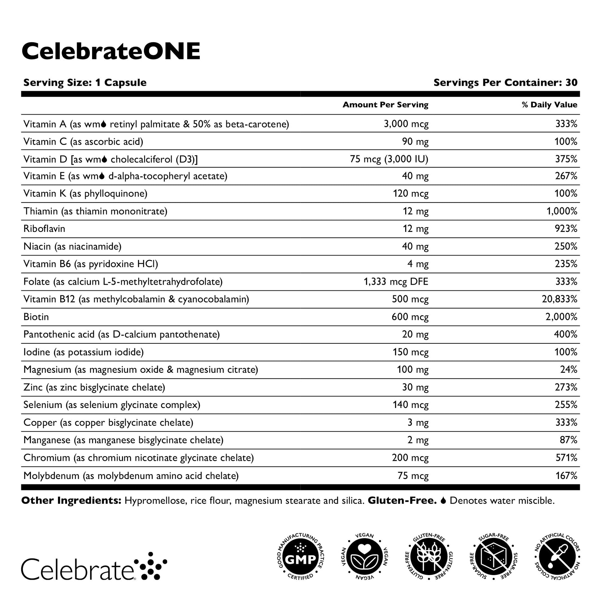 CelebrateONE Bariatric One A Day Multivitamin Capsules, Iron Free - Celebrate Vitamins Celebrate Vitamins