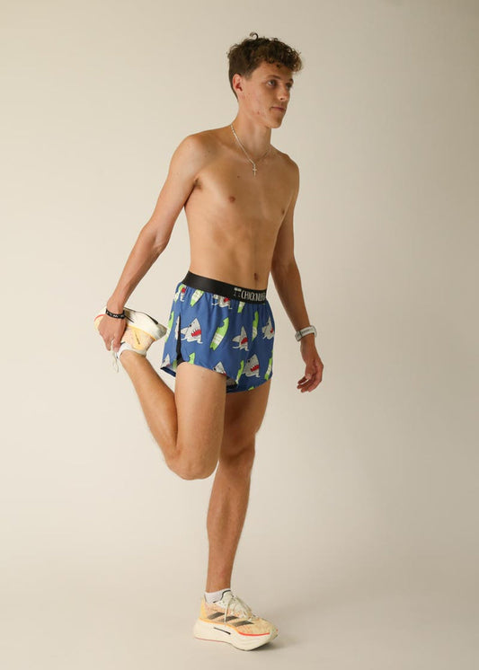 Men's Blue Sharks 2" Half Split Shorts - ChicknLegs