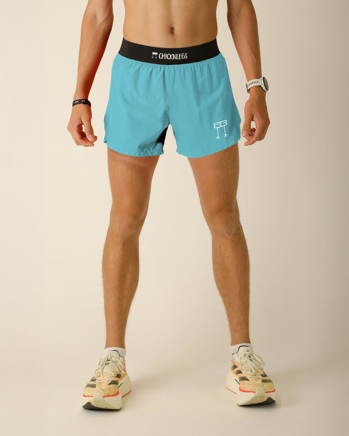 Men's Sky Blue 4" Half Split Shorts - ChicknLegs