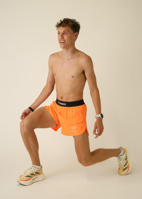 Men's Neon Orange 4" Half Split Shorts - ChicknLegs