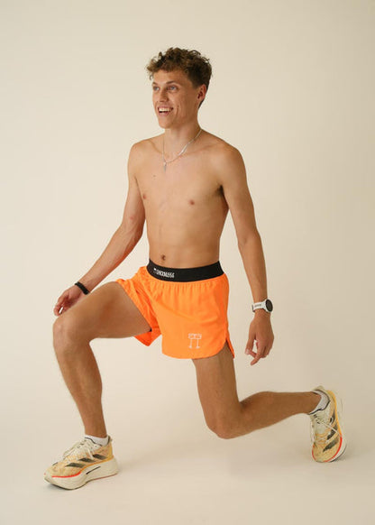 Men's Neon Orange 4" Half Split Shorts - ChicknLegs