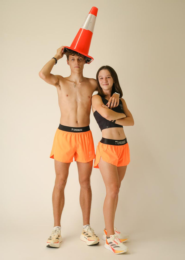 Men's Neon Orange 4" Half Split Shorts - ChicknLegs