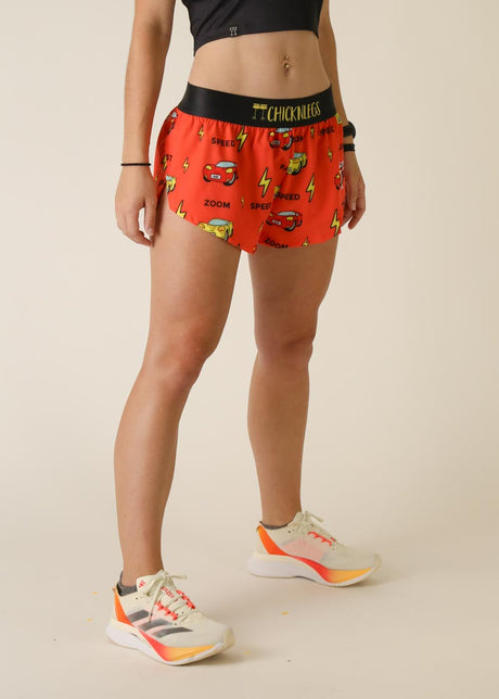 Women's Cars 1.5" Split Shorts (Orange) - ChicknLegs Triathlete Store