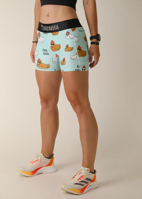 Women's Swaggy Chickens 3" 2-Pocket Compression Shorts (Large) - ChicknLegs