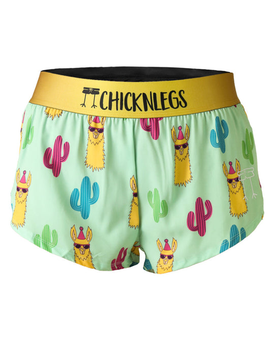 Women's Green Llamas 1.5" Split Shorts - ChicknLegs