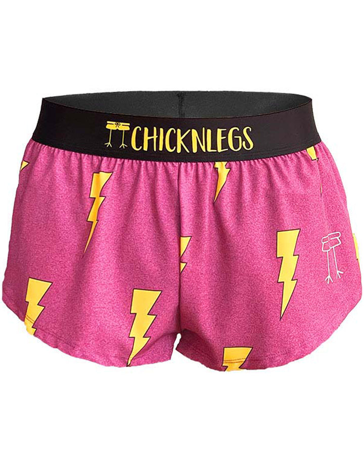 Women's Pink Bolts 1.5" Split Shorts (Pink) - ChicknLegs