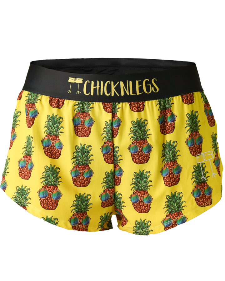 Women's Pineapple Express 1.5" Split Shorts (Yellow) XXS, XS, S, M, L, XL - ChicknLegs Triathlete Store