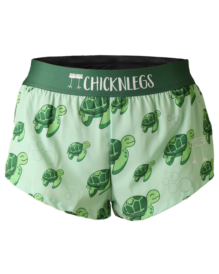 Women's Sea Turtles 1.5" Split Shorts (Blue/Green) - ChicknLegs