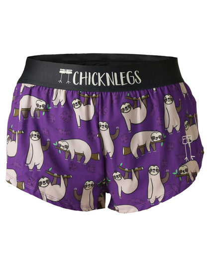 Women's Sloths 1.5" Split Shorts (Purple) - ChicknLegs