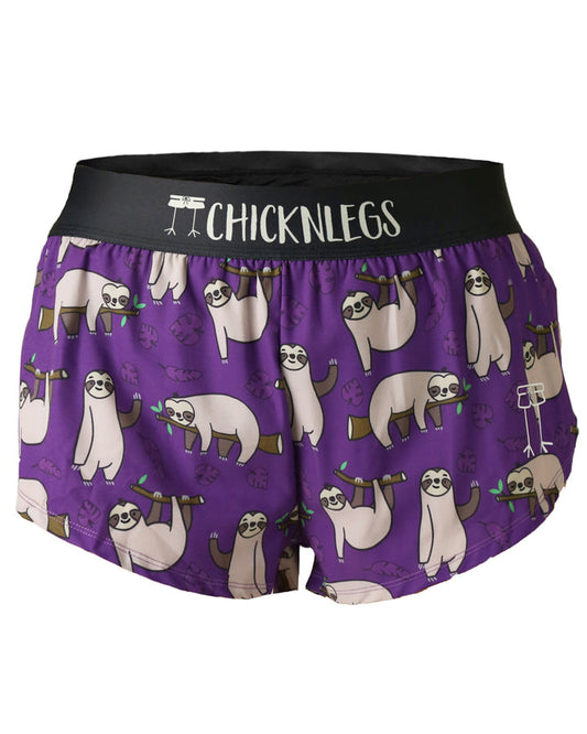 Women's Sloths 1.5" Split Shorts (Purple) - ChicknLegs