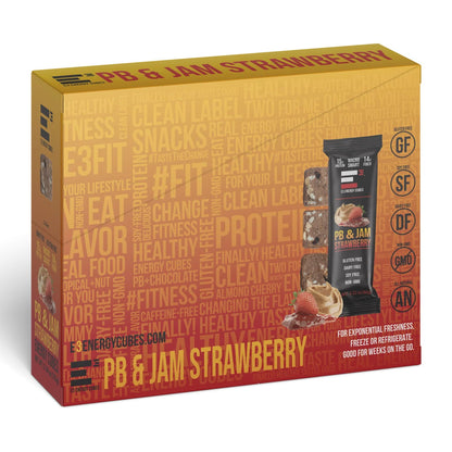 PB & Jam Strawberry E3 Energy Cubes | High-Fiber, All-Natural Protein Bars (12 bars)