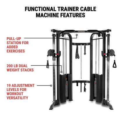 Functional Trainer Cable Machine with Dual 200 lb Weight Stacks - Xmark