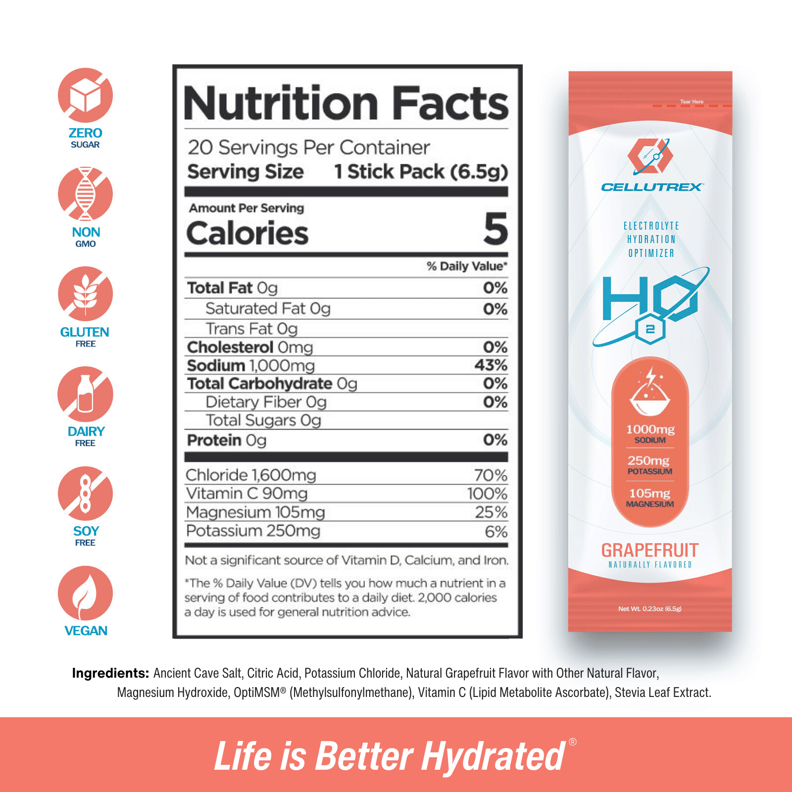 H2O ELECTROLYTES™ - Grapefruit | Zero Sugar Electrolyte Powder - The Track and Field Store