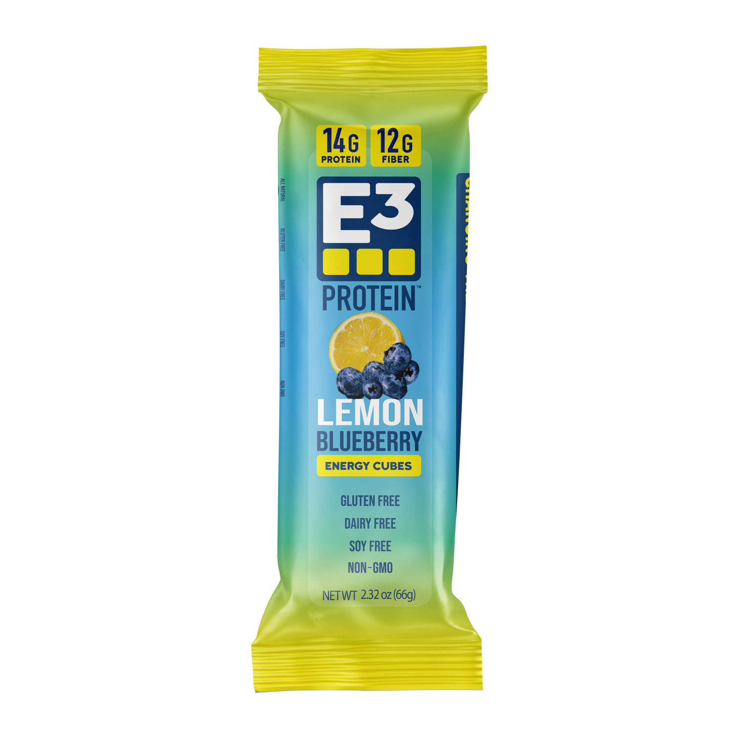 Lemon Blueberry E3 Energy Cubes | High-Fiber, All-Natural Protein Bars (12 bars)