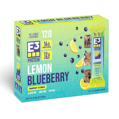 Lemon Blueberry E3 Energy Cubes | High-Fiber, All-Natural Protein Bars (12 bars)