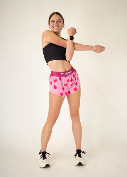 Women's Valentine's LUV POPS 1.5" Split Shorts (Pink) - ChicknLegs Triathlete Store