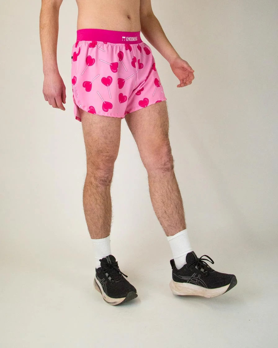 Men's Valentine's LUV POPS 4" Half Split Shorts (Pink) - ChicknLegs