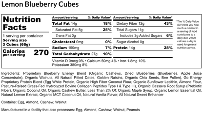 Lemon Blueberry E3 Energy Cubes | High-Fiber, All-Natural Protein Bars (12 bars)