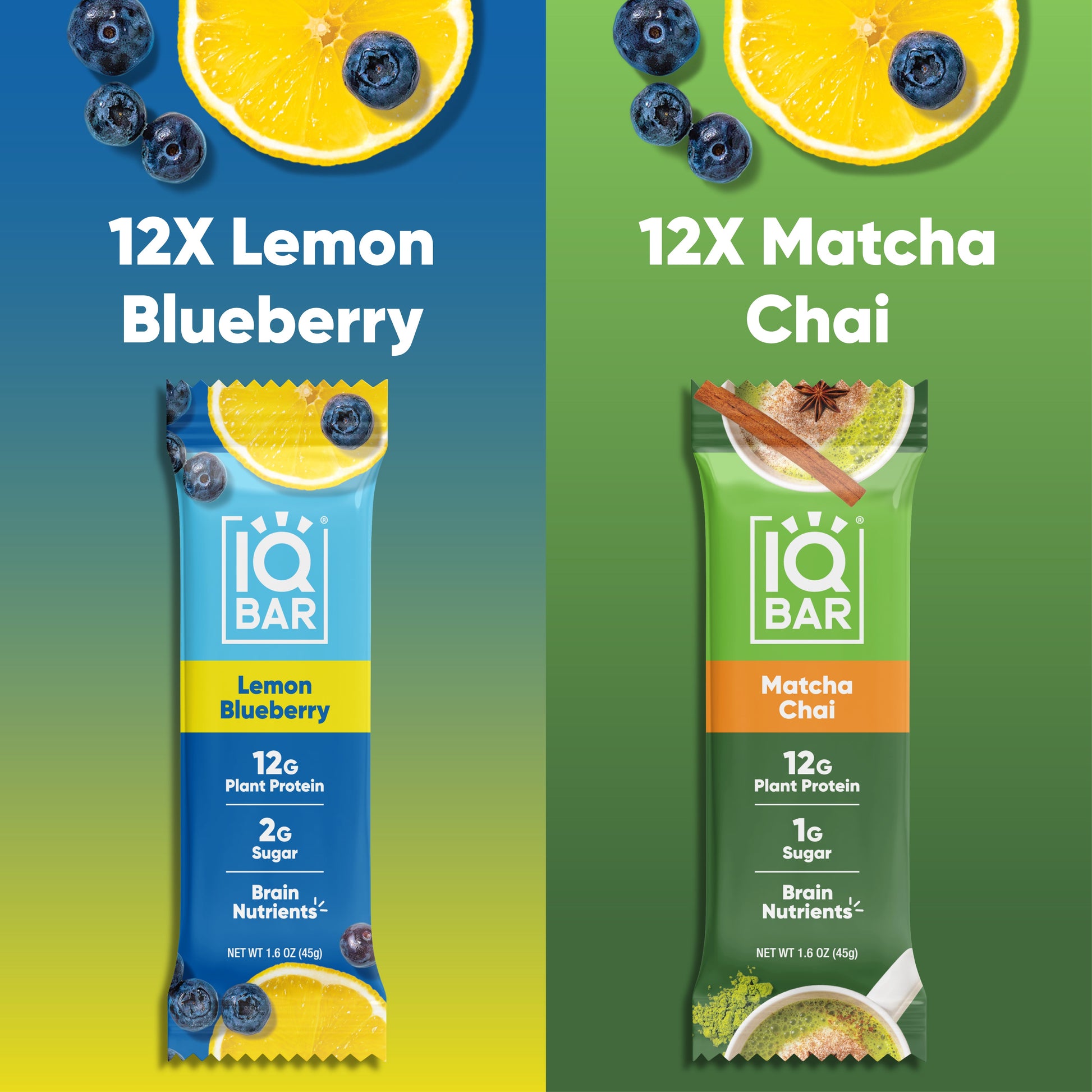 Lemon Blueberry & Matcha Chai (24 Bars) - IQ Bar - The Track and Field Store