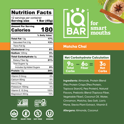 Matcha Chai (12 Bars) - IQ Bar - The Track and Field Store