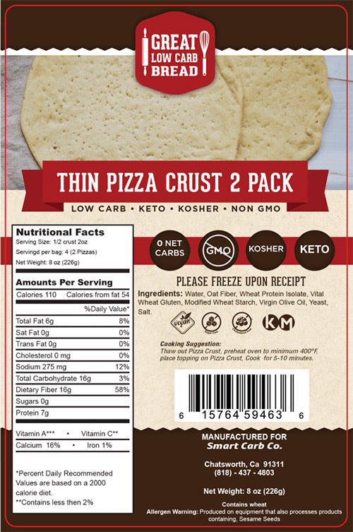 Pizza Crusts - 0g Net Carb, High in Protein, High Fiber, Non-GMO - 2 Thin Crusts Per Package - Wholesome Provisions