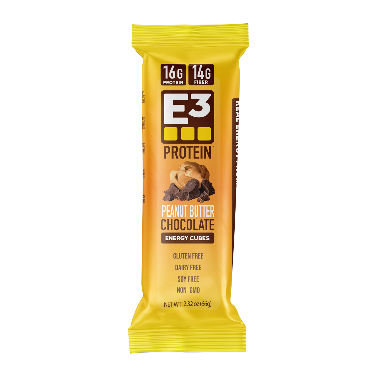Peanut Butter & Chocolate E3 Energy Cubes | High-Fiber, All-Natural Protein Bars (12 bars)