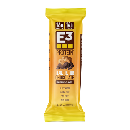 Peanut Butter & Chocolate E3 Energy Cubes | High-Fiber, All-Natural Protein Bars (12 bars)